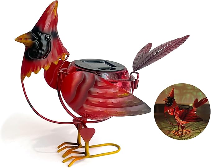 HONGLAND Solar Cardinal Statue Light, Animal LED Lights Outdoor, Solar Power Figurine Waterproof Metal Cardinal Yard Art for Pathway Patio Backyard Decoration Lawn Ornaments