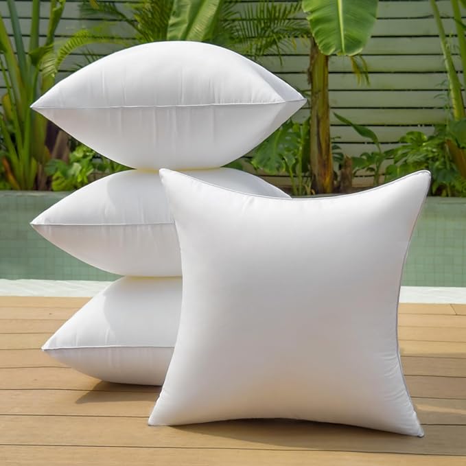 18 x 18 Outdoor Pillow Inserts Pack of 4 Patio Furniture Pillows Cushion Waterproof Square Throw Pillow Inserts Decorative Couch Pillow Inserts White Sofa Sham Cushion Stuffer
