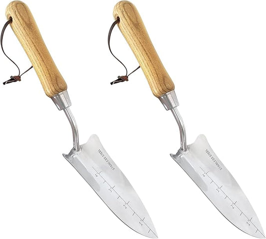 Garden Guru Eco Transplanter Trowel Shovel - 100% Recycled Stainless Steel - Rust Resistant - FSC Certified Ergonomic Wood Handle - Perfect Tool for Gardening Weeding Transplanting & Digging (2 Pack)