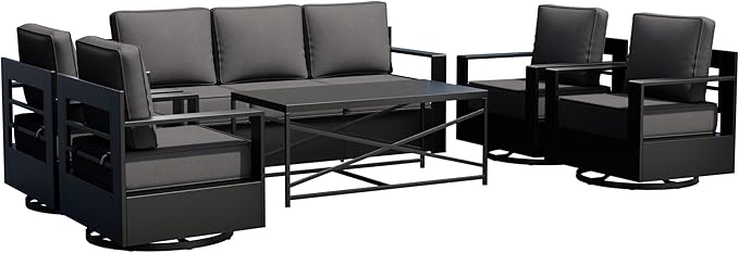 Outdoor Patio Furniture Set, 6-Piece Aluminum Patio Conversation Set All-Weather Metal Outdoor Sectional with 6 Inch Thick Cushions, Deep Setting for Garden, Outside and Porch