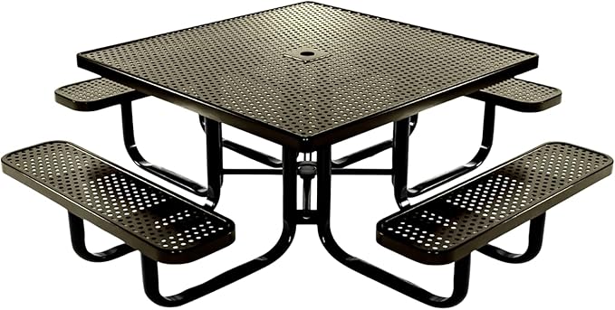 COATEDOUTDOORFURNITURE Heavy-Duty Portable Outdoor Kids Table with Umbrella Hole, Punched Steel Kids Picnic Table, Commercial-Grade, Made in America (46 in, Square, Childrens, Textured Gold Vein)
