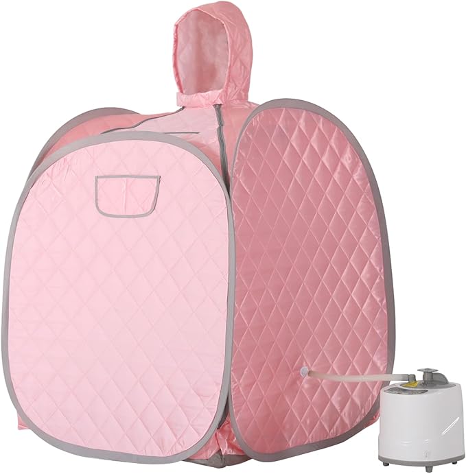 ZONEMEL Portable Steam Sauna Kit for 1 Person or 2 Person Full Body Home Sauna Spa, Leg Detox Relaxation, 2L Steam Pot, Remote Control (Pink, L 33.5”x W 32.3”x H 41.7”)