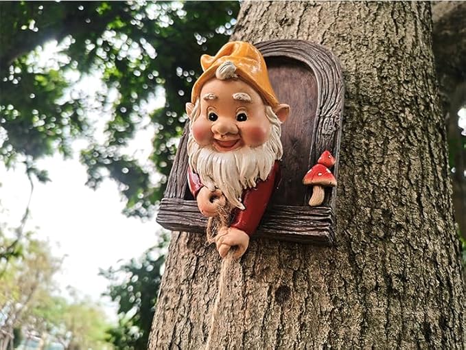 Funny Climbing Gnome Tree Hugger Decor, Garden Sculpture Decoration Elf Out The Door, Yard Ornament Resin Statue Outdoor Decor for Patio Lawn