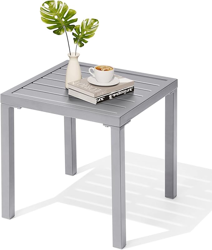 Crestlive Products Outdoor Side Table - Small Metal Square End Table - Easy to Assemble, Weather Resistant Ideal for Garden, Patio, Poolside, Beach, Balcony, Porch