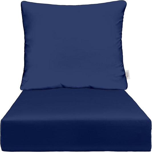 RSH DECOR: Deep Seating Chair Cushion with Pillow Back | 24” x 24” Seat | All-Weather Spun Fabric | Outdoor Cushion Set for Patio Furniture | Navy Blue