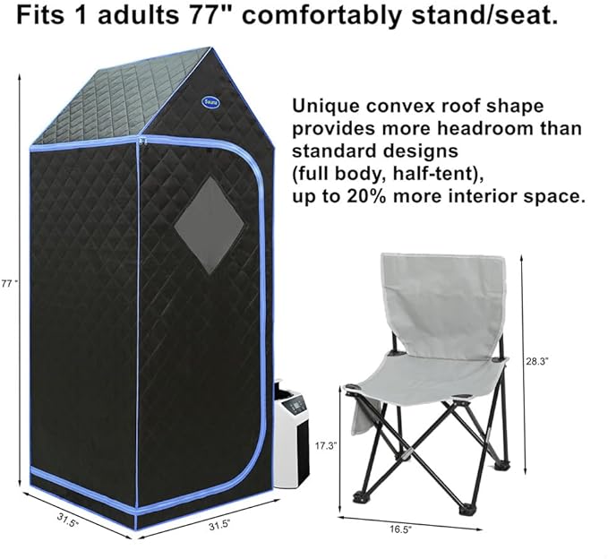 Portable Sauna Box for Home Spa Full Body, Personal Steam Sauna Tent Sauna Room with 3L 110V 1000W Steamer, 90 Minute Timer with Remote Control, 4 Temperature Levels, Folding Chair