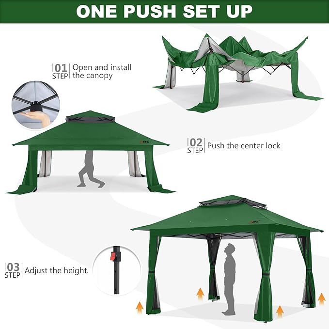 ABCCANOPY 13x13 Pop Up Gazebo, Outdoor Canopy Tent, Instant Screened Shelter with Mosquito Netting for Patio, Garden, Backyard, Party, Camping (Forest Green)