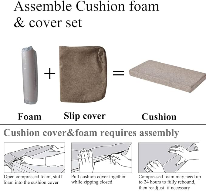 30 x 14 Inch Piano Bench Cushions for Indoor Furniture with Ties Non Slip Kitchen Dining Room Bench seat Cushion for Shoe Storage Ottoman Window Settee Pad, Khaki