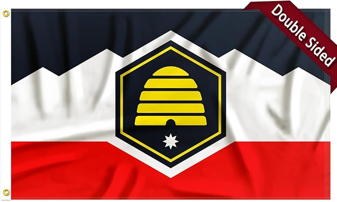 FLAGWIN New Utah Flag 3x5 FT - 3 Ply Double Sided Polyester Flag with Brass Grommets - Vivid Color and Fade Proof State of New Utah Flags 3x5 Outdoor