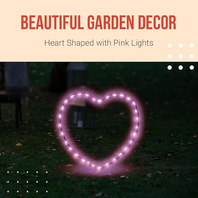 PENDAR'S SIGNS Pink Heart Shaped Solar Outdoor Lights - Solar Decorative Lamps with Stakes for Garden, Yard, Path, or Grave - Landscape Light Decor - Set of 2