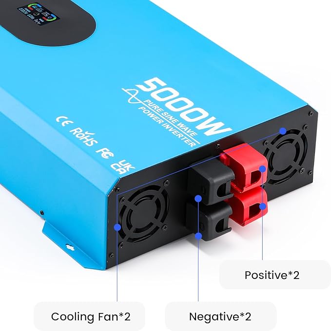 5000W Pure Sine Wave Inverter 12V DC to 110V/120V AC with WiFi Smart Control, Timer, LCD Display, 4 AC Outlets, USB Port & Terminal Block for RV, Truck, Off-Grid Camping