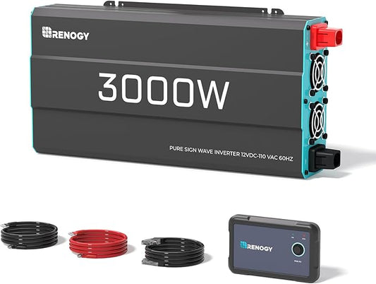 3000W Pure Sine Wave Power Inverter, 12V DC to 120V AC, 6000W Peak Power, 16.4FT Remote Controller, Solar/Car/RV Inverter for Emergency Backup, Off-Grid Living, Camping, Truck, Outdoor