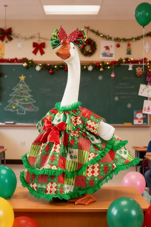 Christmas Porch Goose Outfit - 23" Goose Costume Festive Outfit for Cement Plastic Goose Statue – Funny Outdoor Decor,Lawn Yard Decor,Patio & Christmas Garden