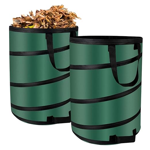 30 Gallon Collapsible/Pop Up Trash Can, Reusable Yard Waste Bags/Lawn and Leaf Bags 18x24in, Waterproof Oxford Cloth Camping Trash Can Collapsible, for Families/Camping/Yard (2Pcs-30 Gallons)