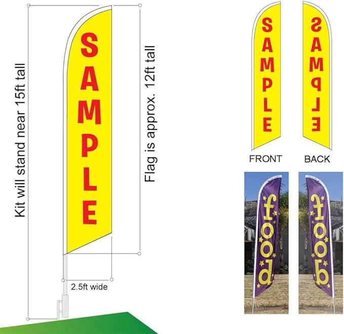 Look Now Open Welcome Red Yellow Advertising 15ft Feather Flag Kits Package, Includes 3 12ft Banner Flags, 3 14ft Flag Poles, and 3 Ground Stakes by Feather Flag Nation