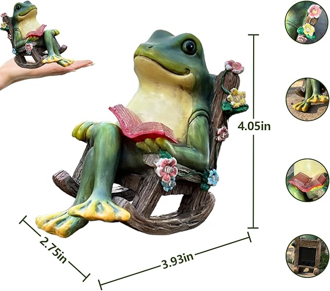 Solar Garden Statues Miniature Frog Figurine Thanksgiving Decor with Succulents and 7 LED Lights Outdoor for Patio Yard Balcony Lawn - Unique Housewarming Birthday Gifts for Women Mom Family Friends