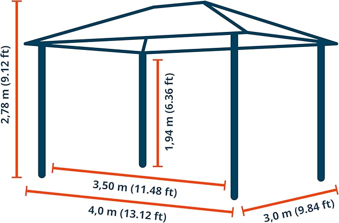 TOOLPORT Hardtop Gazebo 10x13 ft with Steel Roof - 4 Side Panels in Gray - Approx. 3.54x3.54 in Aluminium Poles