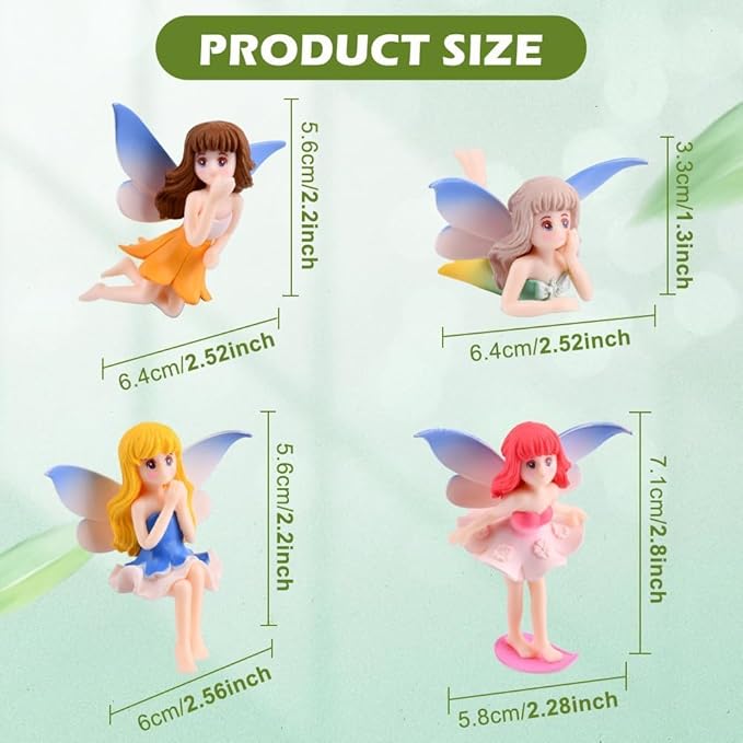 2 Pcs Enchanting Small Fairy Figurines with Fly Wings - Miniature Fairy Garden Accessories for DIY Gardens, Birthday Cake Toppers, Flower Pot Decor, Home & Car Decoration, Mini Pond Bridge Ornaments.
