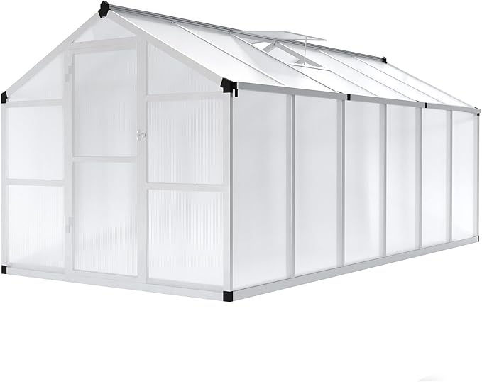 GarveeLife 8x12 ft Greenhouse, Large Aluminum Greenhouses for Outdoors, Heavy Duty Polycarbonate Greenhouse with Roof Vent, Walk-in Green houses for Winter Garden, Backyard, Patio, Lawn, Easy Assembly