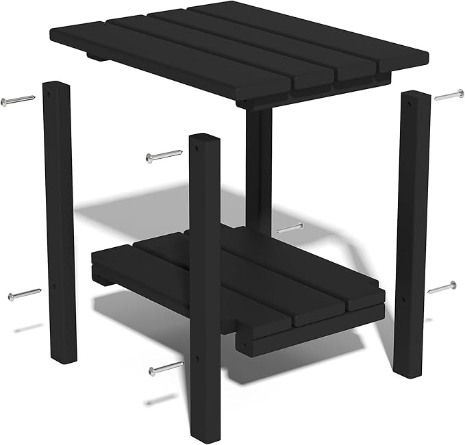 OTSUN Weather Resistant Outdoor Side Table, Adirondack HDPE Small Outdoor Table, 2-Tier Small Patio Tables for Outside or Indoor, Black