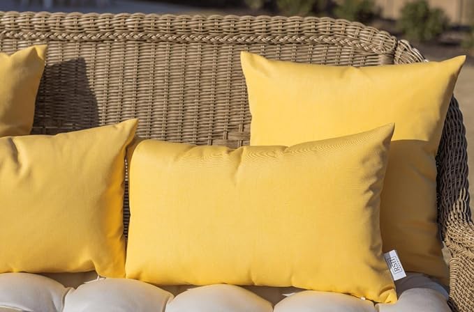 RSH DECOR: Sunbrella Pillow Covers Set of 4 | Covers Only - 20" x 12" | Outdoor Lumbar Pillow Covers Crafted with Sunbrella Performance Fabric | Canvas Sunflower Yellow