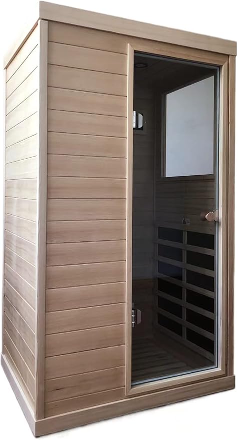 Infrared Sauna Home Sauna Box 1 Person Infrared Sauna Dry Sauna Far Infrared Sauna Indoor Sauna Hemlock Mini Single Person Sauna for Home on The Right of The Indoor Sauna Room, Natural