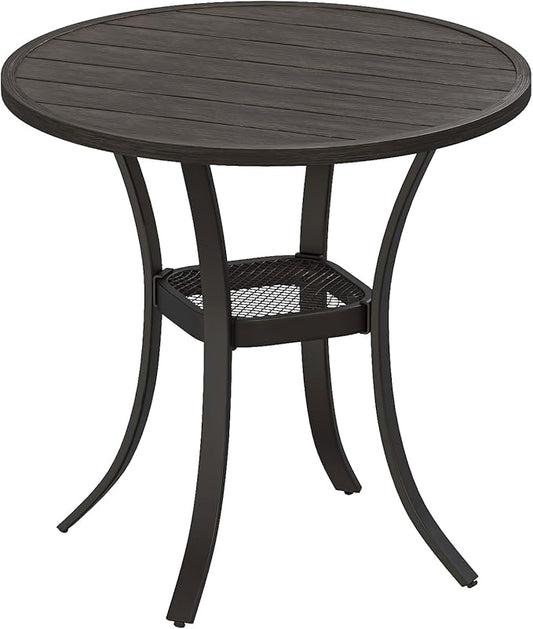 VICLLAX Round Patio Dining Table, Metal Outdoor Bistro Table with Storage Shelf for Balcony Garden Deck, 27.6" Ash Grey