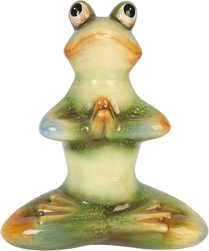 Topadorn Ceramic Yoga Frog Statue, Frog Sitting Sculptures for Office, Garden Decorative Ornaments