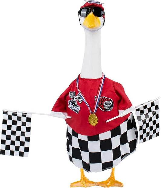 Porch Goose Outfits Cement Goose Race Car Driver Costume Clothing Racer Jumpsuit Clothes Goose Racing Suit Accessories