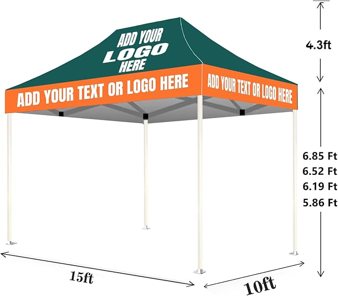 Custom Canopy Tent 10x15 with Logo, Custom Pop Up Canopy Tent Packages for Outdoor and Trade Show Events - Nano-Grade Water Repellent Heavy Duty(1 Full Wall)