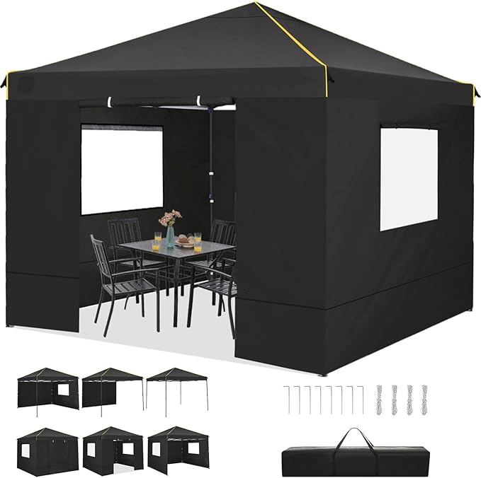 COBIZI Canopy Tent, 10x10 Pop Up Canopy Tent with Sidewalls and Roll-up Ventilated Windows with Mosquito net, Ez Outdoor Commercial Instant Gazebo Tent for Party Waterproof with Carrybag