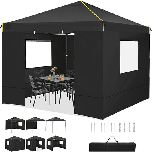 COBIZI Canopy Tent, 10x10 Pop Up Canopy Tent with Sidewalls and Roll-up Ventilated Windows with Mosquito net, Ez Outdoor Commercial Instant Gazebo Tent for Party Waterproof with Carrybag