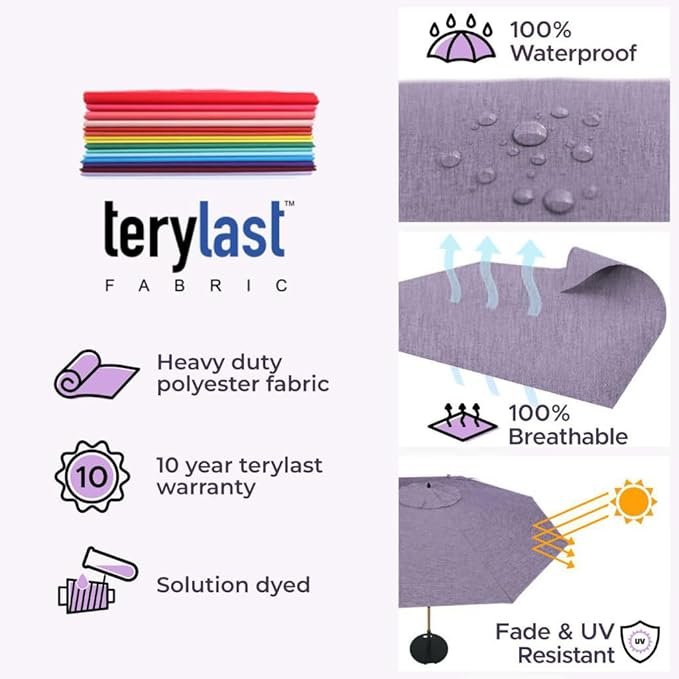 Midtown Umbrellas The Wooden 8 Feet Patio Umbrella With Terylast Purple Texture Polyester Fabric - Aluminum Frame Market Umbrella For Backyard, Deck, Garden, Pool - Wooden Pole