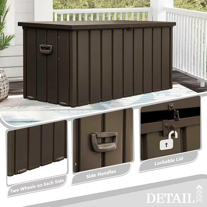 Domi 150-Gallon Outdoor Storage Box – Waterproof, Lockable Storage Cabinet for Patio Furniture, Garden Tools & Pool Supplies – Large Metal Storage for Cushions, Toys & More