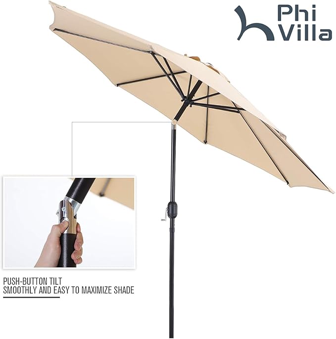 PHI VILLA Outdoor Patio Dining Set for 4 with 9 FT Patio Umbrella, Patio Table and Chairs Set with Adjustable Patio Folding Chairs & Outdoor Dining Table, Beige Umbrella (No Base)