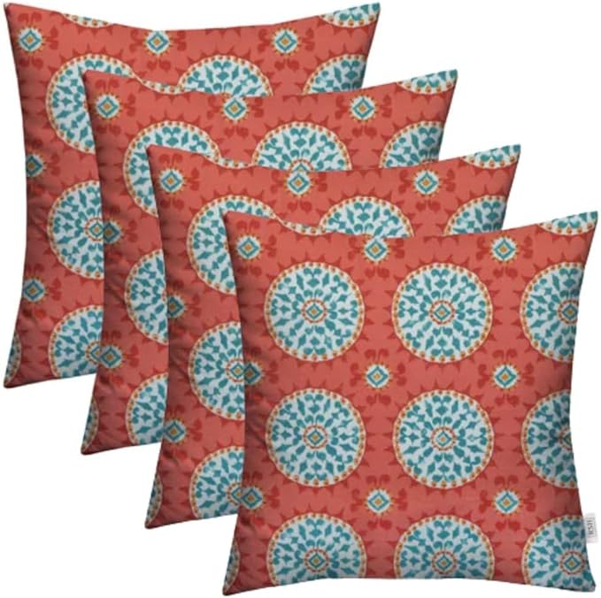 RSH DECOR: Square Throw Pillows Set of 4 | 17” x 17” | All-Weather Spun Fabric | Water and Fade-Resistant | Outdoor Accent Pillows for Patio Furniture | Watermelon Sundial