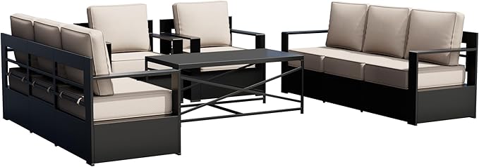 Outdoor Patio Furniture Set, 5-Piece Aluminum Patio Conversation Set All-Weather Metal Outdoor Sectional with 6 Inch Thick Cushions, Deep Setting for Garden, Outside and Porch