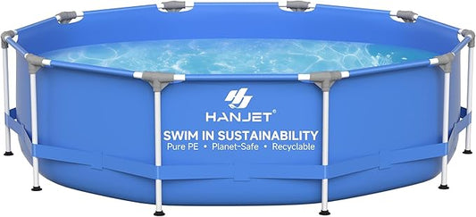Steel Frame Round Above Ground Swimming Pools Set for Outdoor Backyard: 10ft x 30in - Odorless Eco PE Material with Pool Liner and Pool Cover