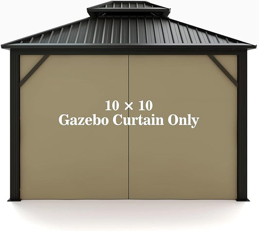 Gazebo Universal Replacement Privacy Curtain – Hugline 10' x 10' Gazebo Side Wall Outdoor Privacy Panel with Zipper (Khaki)