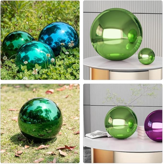 VANZACK Stainless Steel Gazing Ball Gazing Globe Mirror Ball Mirror Polished Hollow Ball Reflective Garden Sphere Polished Ornament Sphere for Garden Home Ornament Green