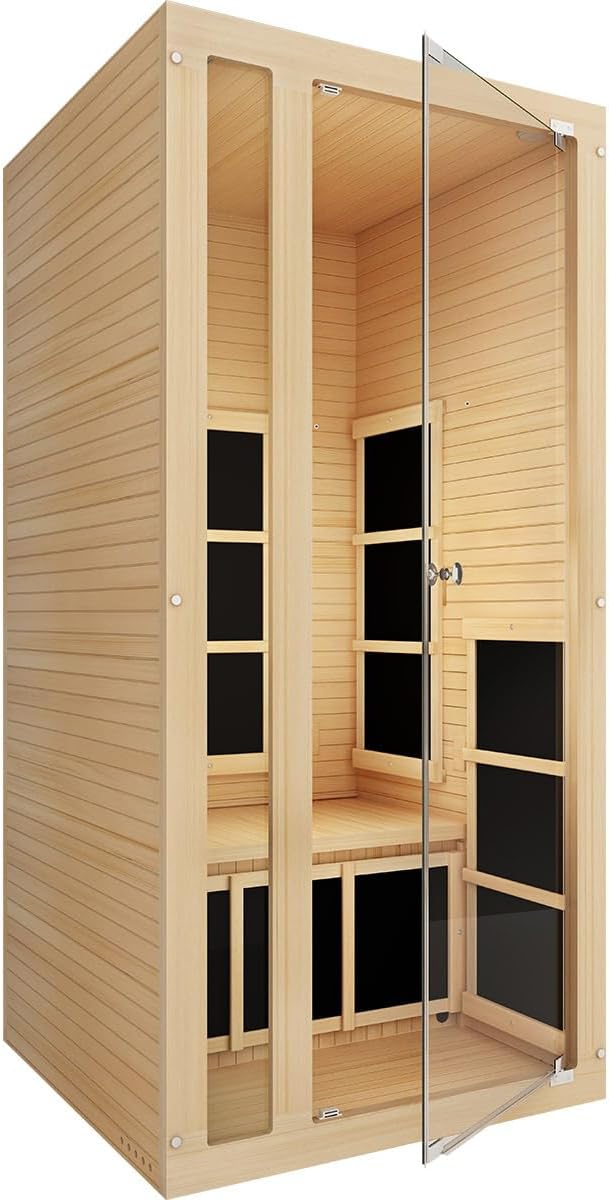 JNH Lifestyles Joyous 1- to 2-Person Low EMF FAR Infrared Sauna with Red Light Therapy & Bluetooth Speakers | Personal Indoor Dry Heat Sauna for Home & Gym – Made from Canadian Hemlock