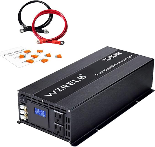 WZRELB Pure Sine Wave Inverter 3000W 24VDC to 120VAC Solar Power Peak 6000W Converter Truck RV Home LCD Display, Black (LN300024)