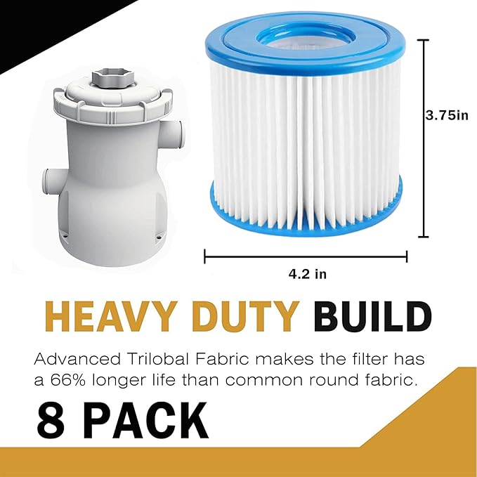 Type D Pool Filter Cartridge Replacement Compatible with Summer Waves P57100102, P57000104, Intex Type D, Summer Escapes Pool Filter, VII Filter, RX600 Above Ground Pools Pool Pump, 8 Pack