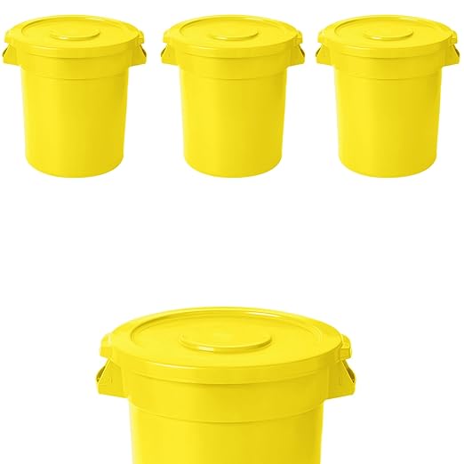 20 Gallon Trash Can With Lid Round Ingredient Storage Containers Recycling Bin Kitchen Garbage Can Office Garbage Can Trash Barrel Plastic Barrel Yard Waste Bin Outdoor Trashcan (4, Yellow)