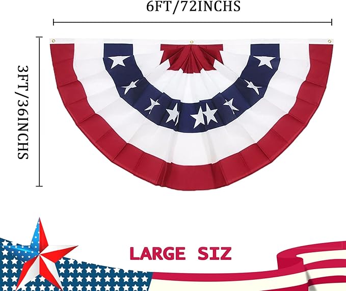 3 x 6 Ft American Pleated Fan Flag, USA Patriotic Half Fan Bunting Flag, 4th of July Decorations Flags (Set of 6)