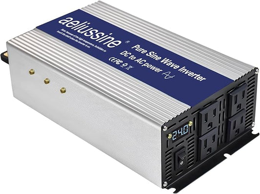 2000W Pure Sine Wave Inverter-24V DC to 110V 120V AC Power Converter with 4 AC Outlets, 24 Volt Power Inverter for Truck, Rv, Camping, Home, Emergency Pow
