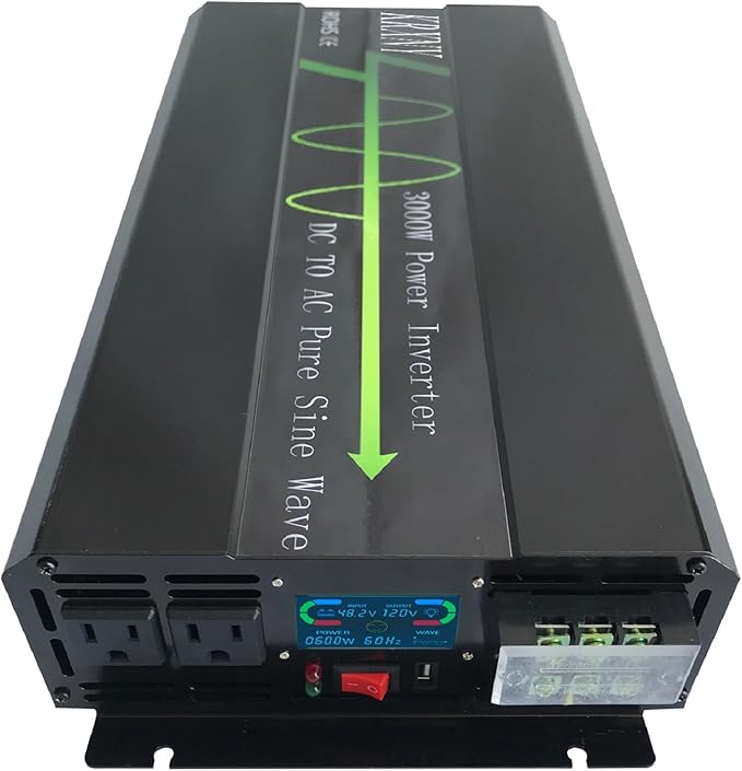 3000W Pure Sine Wave Power Inverter Peak 6000W 48V DC to 110V 120V AC 60HZ for Car RV Use or Home Solar System with LCD Display