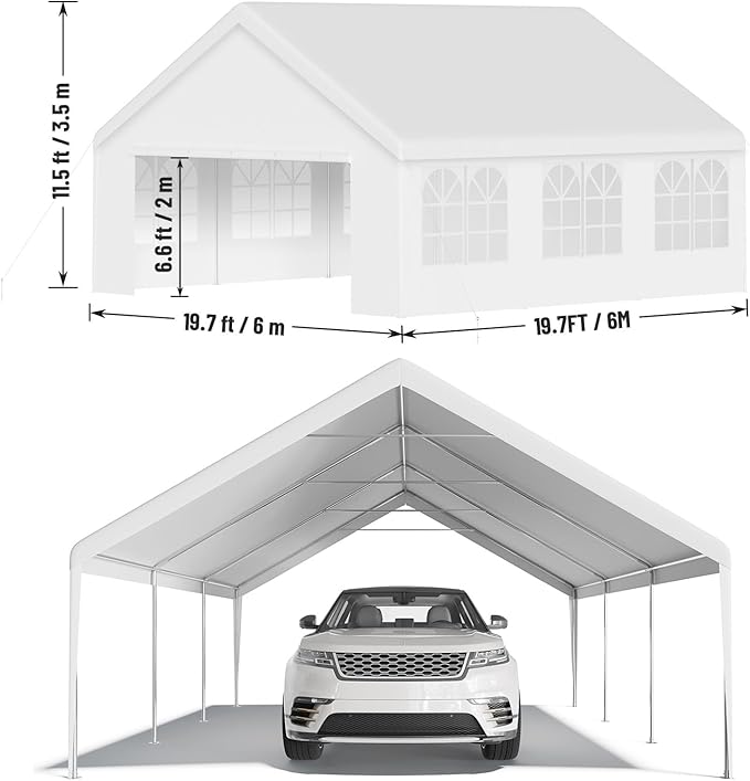 20'X20' Party Tent with Removable Sidewall Windows, Outdoor Heavy Duty Wedding Gazebo, Event Shelter Wedding Canopy Tent for Parties Carport BBQ, White & Straight Edge