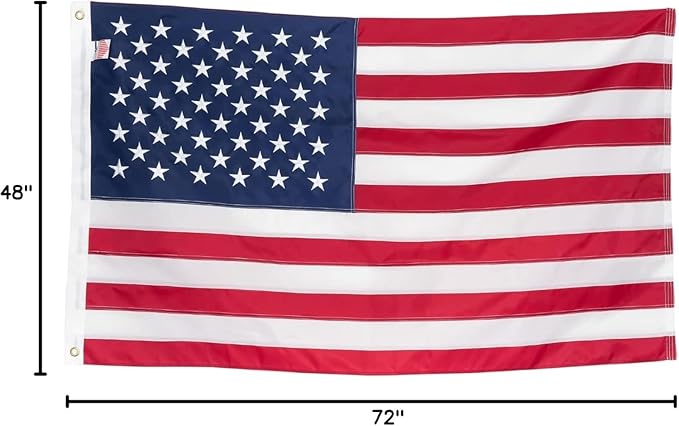 American Flag 4x6’ | Embroidered Stars & Sewn Stripes | Heavy Duty U.S. Flag | Durable 210D Oxford Nylon for High Winds | Quadruple Stitched Fly End Brass Grommets | Patriotic Decor