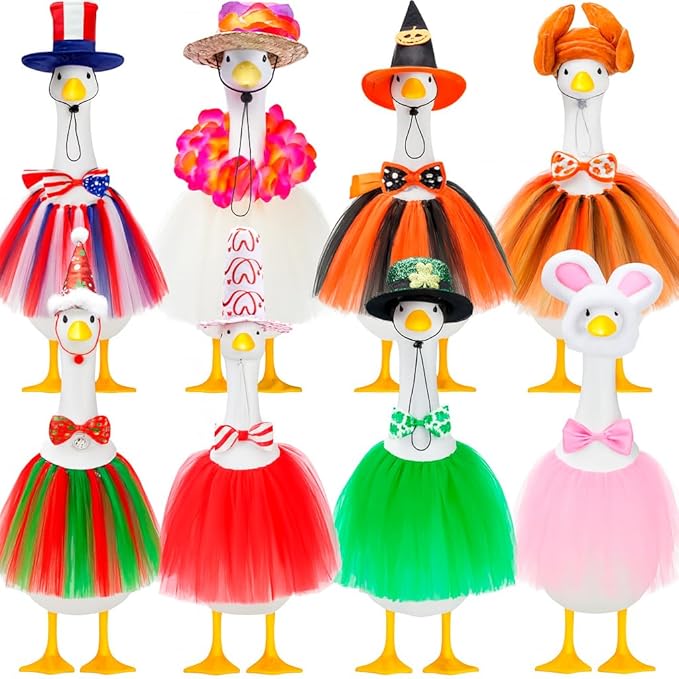 Porch Goose Outfits, 8 Set Holiday Porch Goose Clothes for 17/23 inch Lawn Geese Halloween Thanksgiving Christmas Valentine Easter All Seasonal Patio Yard Garden Goose Statue Decor